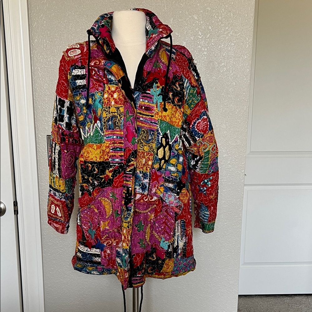 Embroidered Multicolor Beaded Patchwork Jacket - image 1
